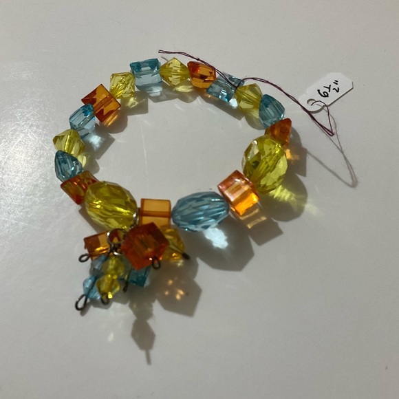 Hand Crafted Stretch Bracelet Set Crystals with Dangles Blue Orange Yellow - Picture 2 of 8